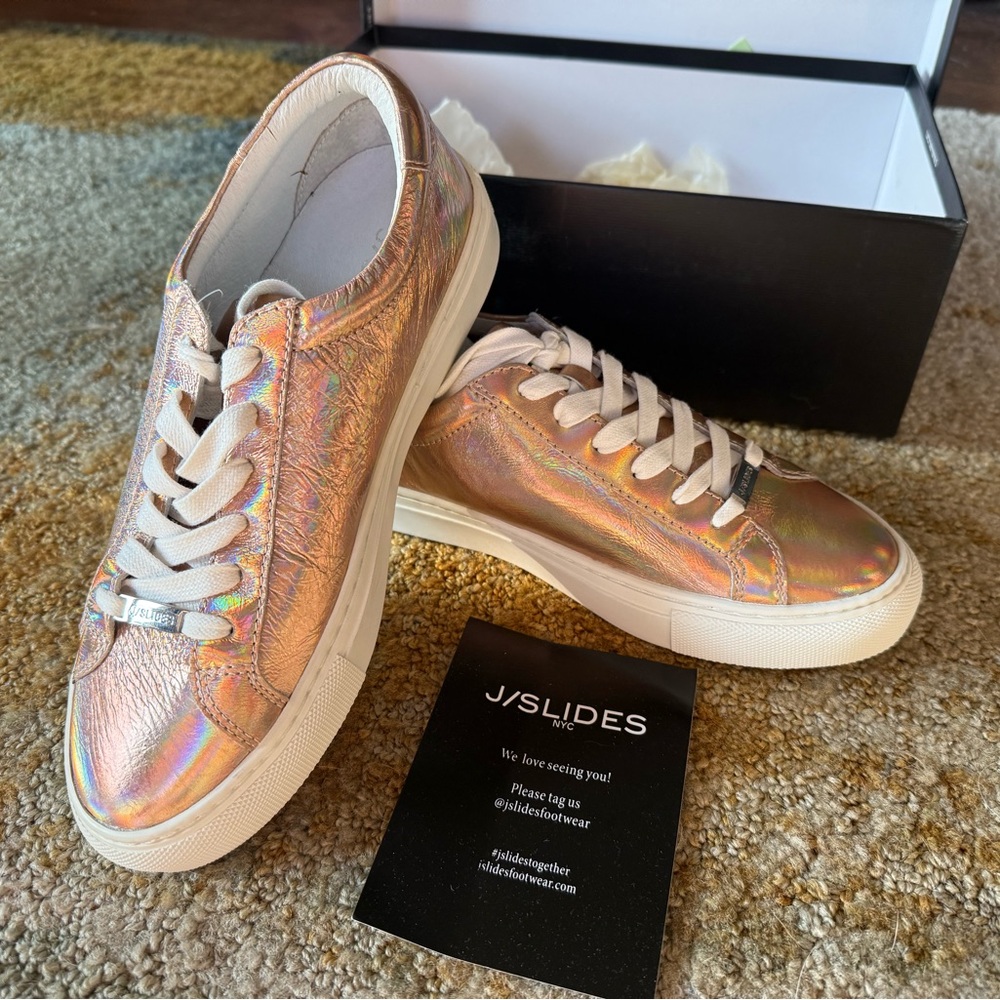 J/SLIDES Rose Gold Sneakers with Metallic Accents